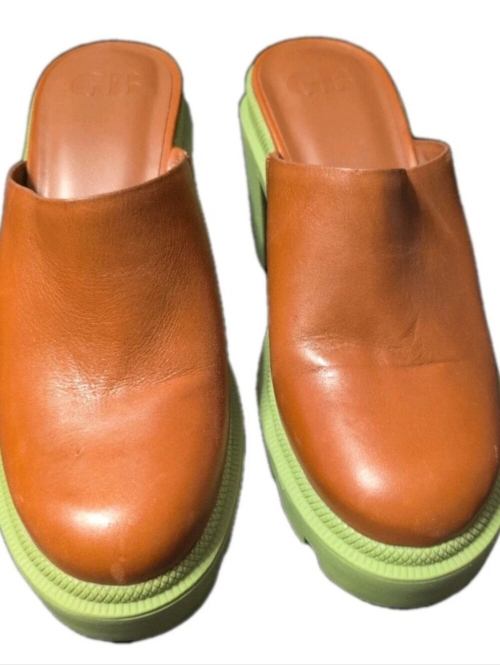 Gianni Bini Orange and Lime Green Chunky Clog Mules - Picture 4 of 8